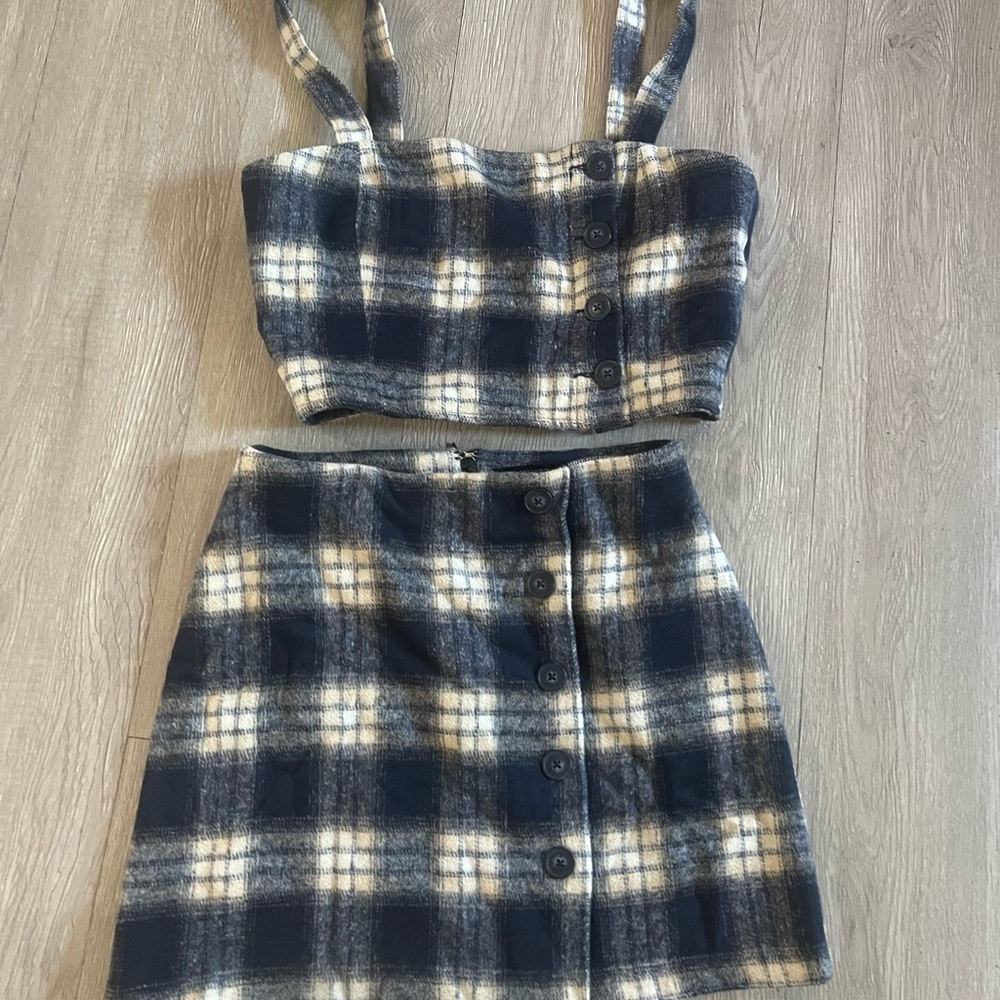 Plaid Button-Down Skirt Set